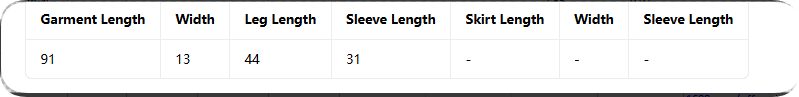 Fishnet Catsuit – size chart